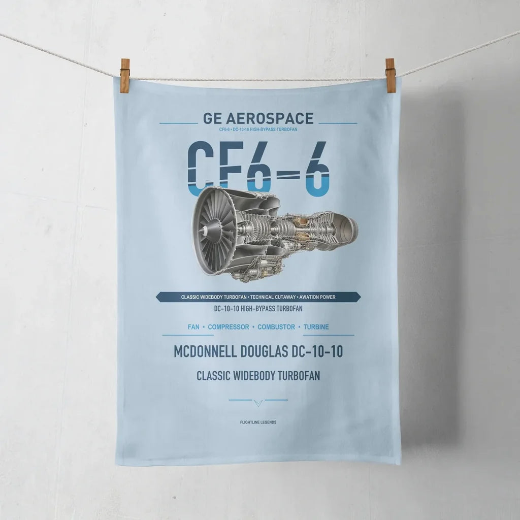 CF6-6 design on light blue towel