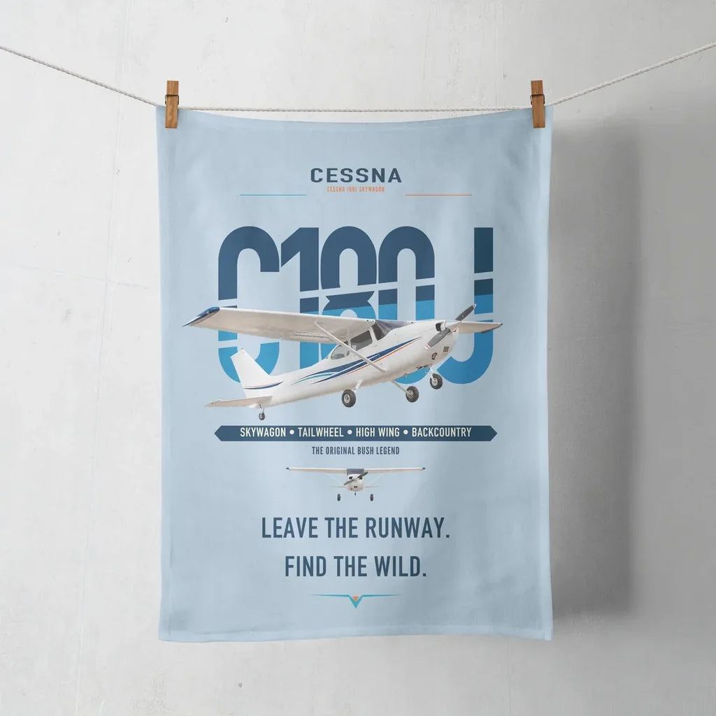 Cessna 180J Skywagon design on light blue towel