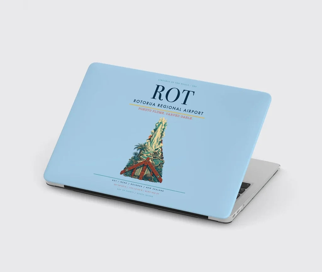 Rotorua Regional Airport (ROT) design on light blue MacBook case