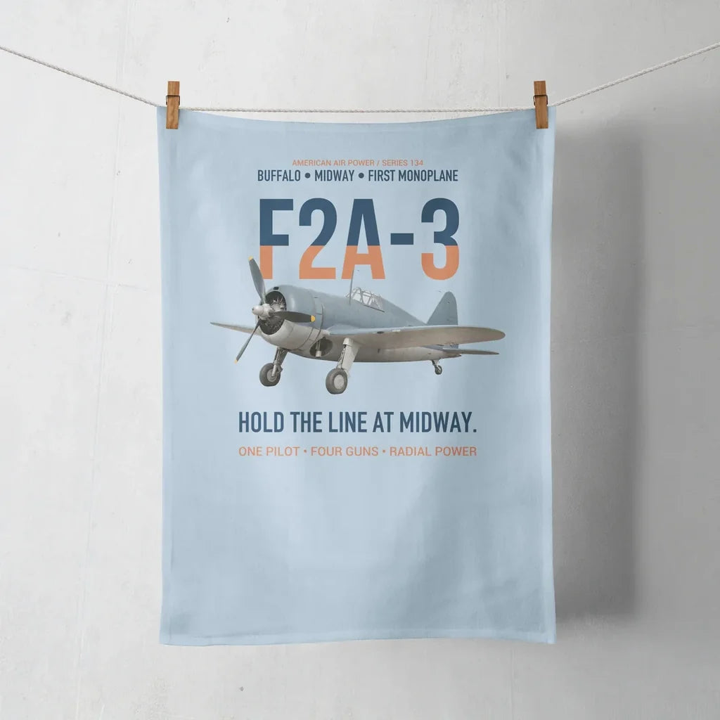 F2A-3 Buffalo Hold the Line at Midway design on light blue towel