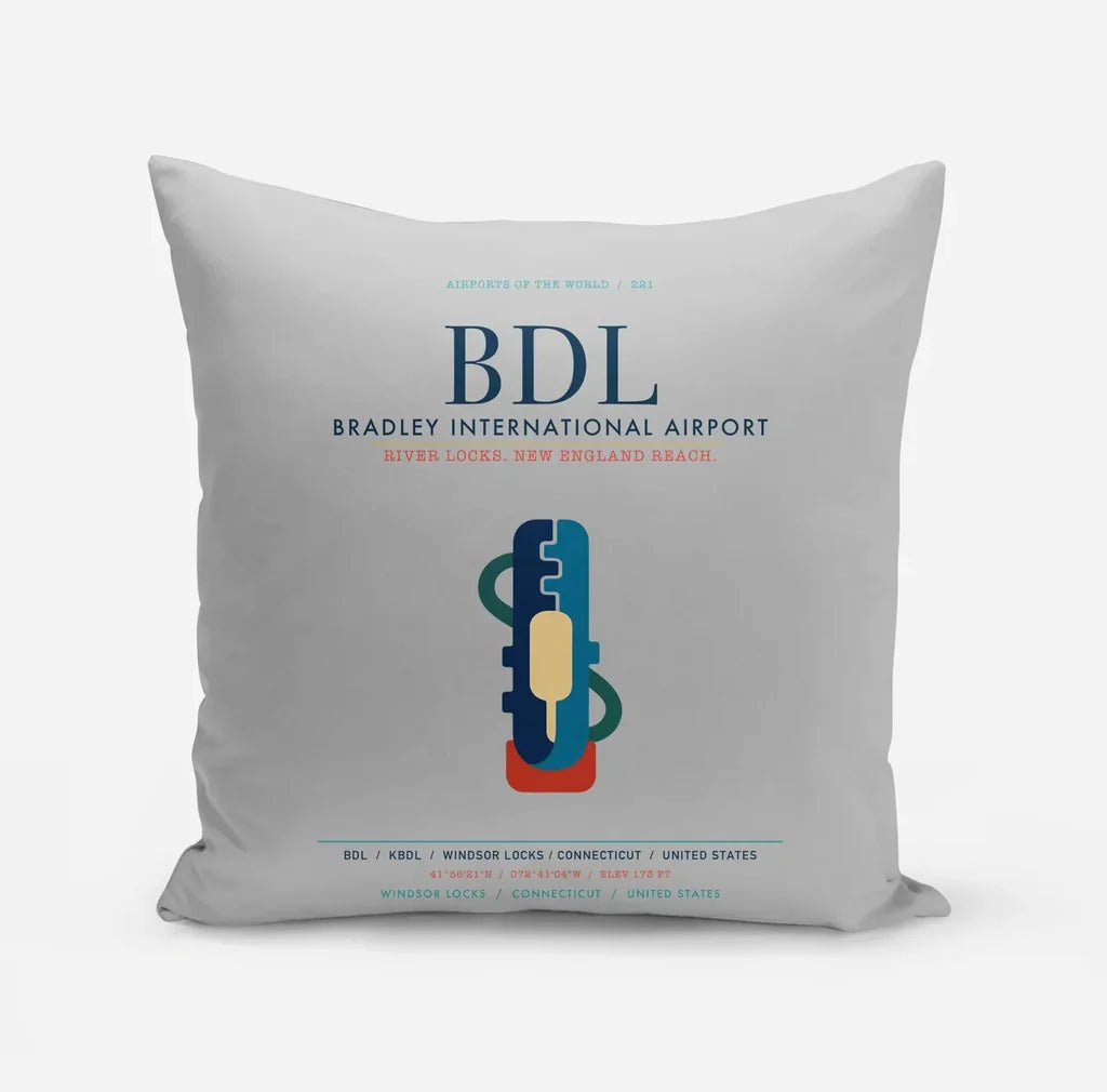 Bradley International Airport (BDL) design on light gray pillow