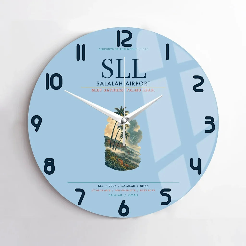 Salalah Airport (SLL) design on light blue no frame wall clock