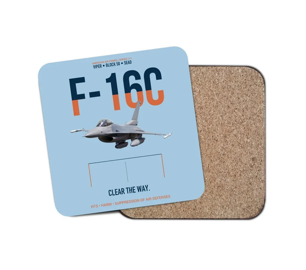 F-16C Block 50 Clear The Way design on light blue 1 piece coaster