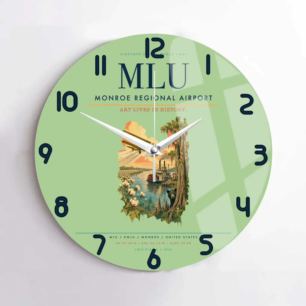 Monroe Regional Airport (MLU) design on light green no frame wall clock