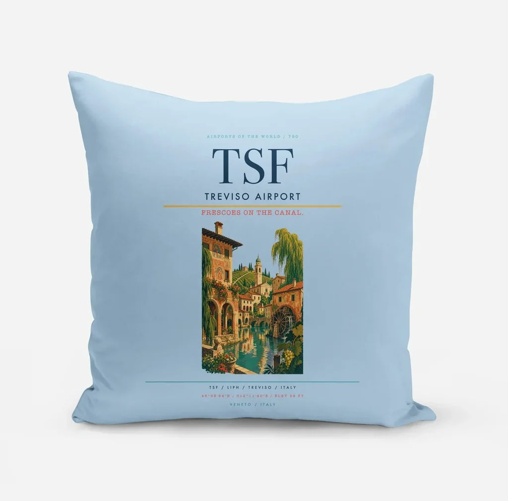 Treviso Airport (TSF) design on light blue pillow