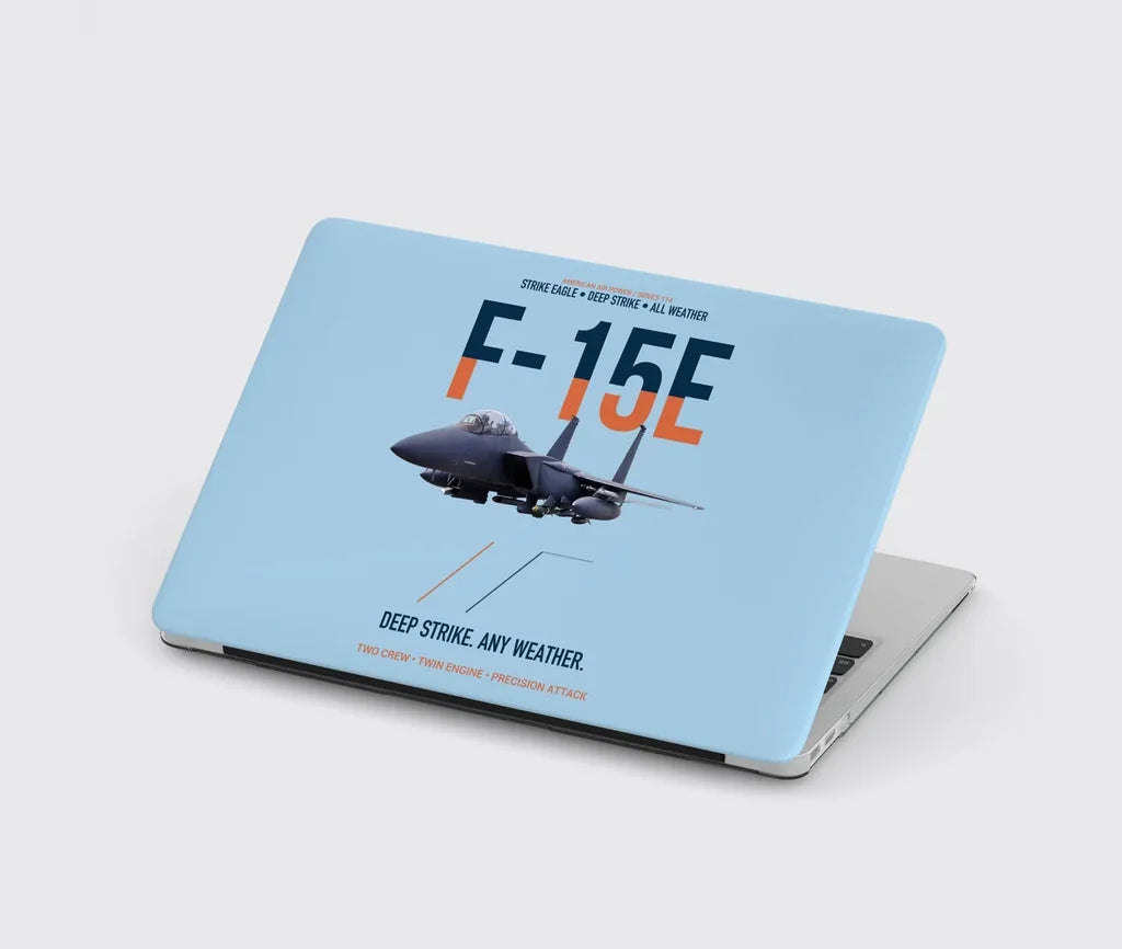 F-15E Strike Eagle Deep Strike Any Weather design on light blue MacBook case