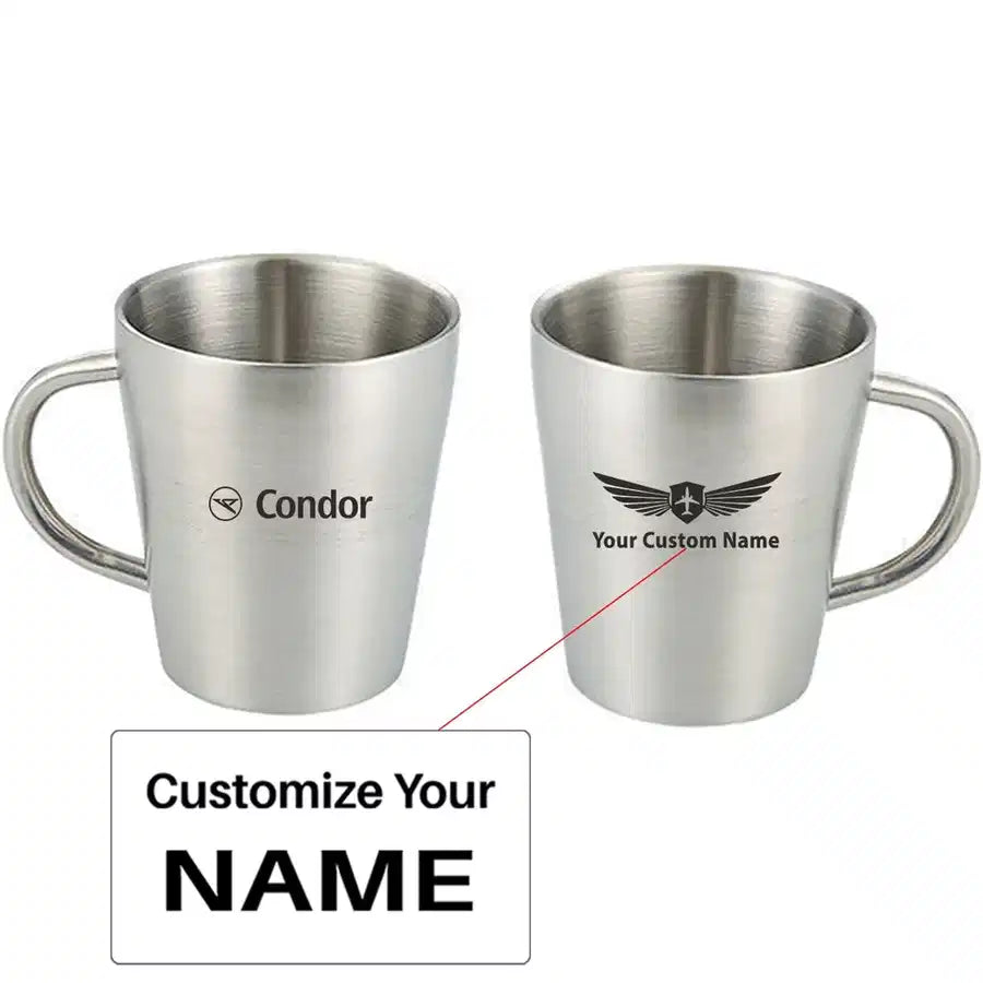 condor air Stainless Steel Coffee mug, Silver+Name