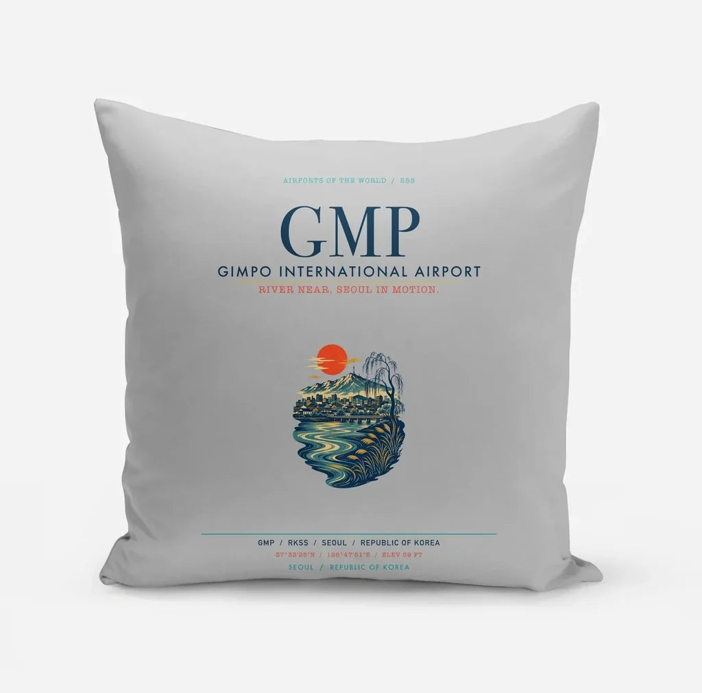 Gimpo International Airport (GMP) design on light gray pillow