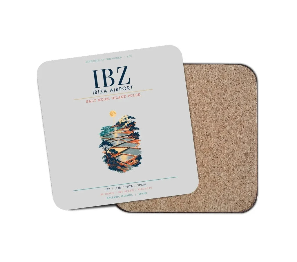 Ibiza Airport (IBZ) design on light gray 1 piece coaster