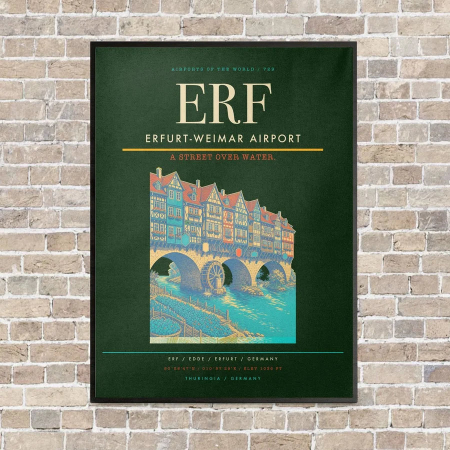 Erfurt-Weimar Airport ERF vertical canvas print - framed - dark green background