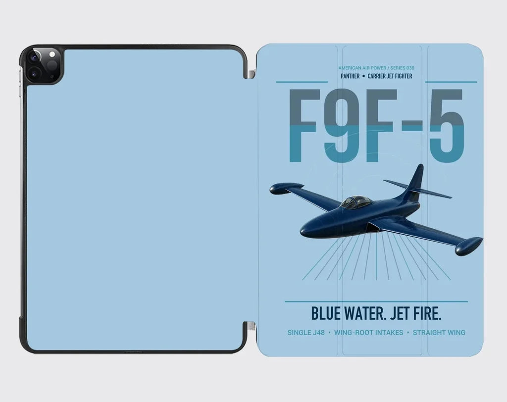 F9F-5 Panther design on light blue ipad tablet case