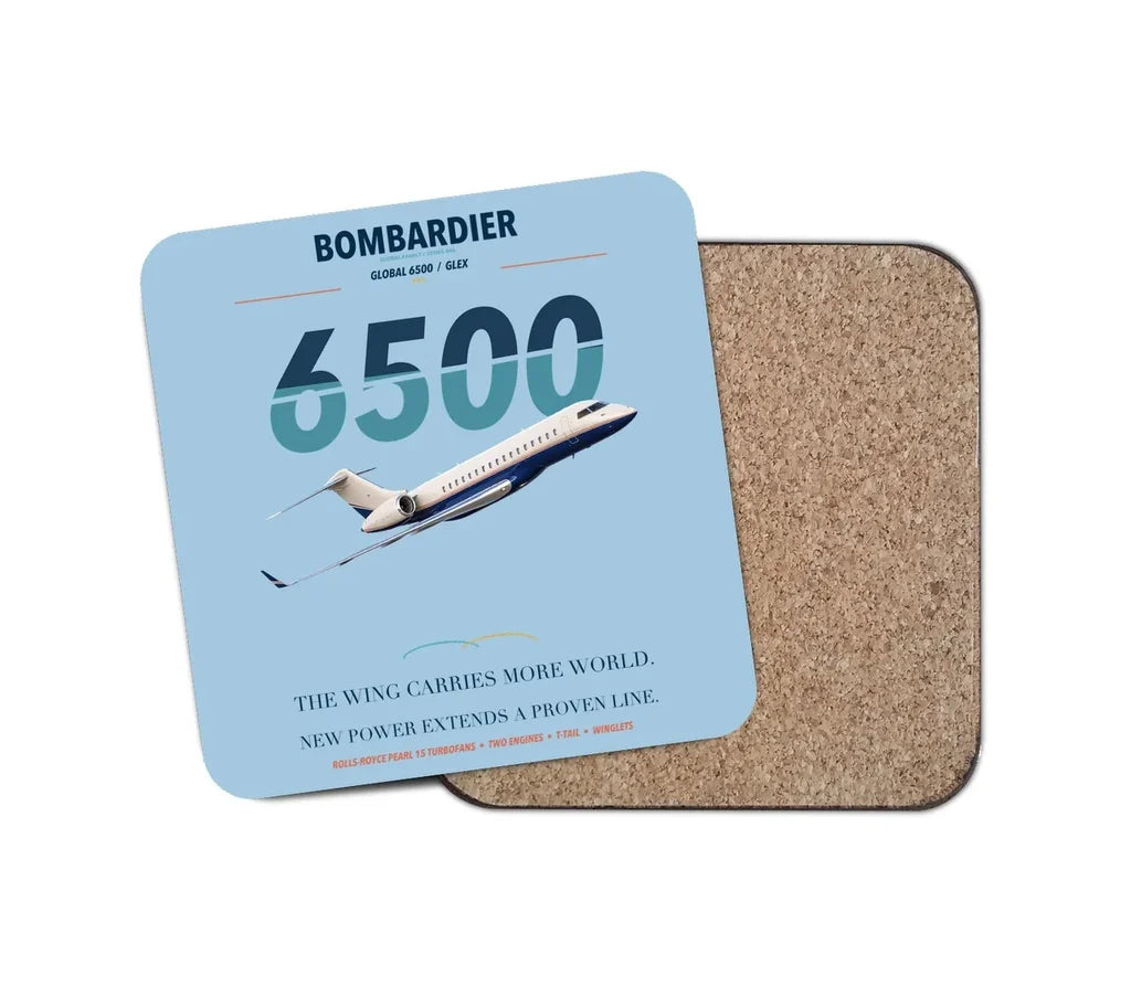Bombardier Global 6500 design on light blue 1 piece coaster