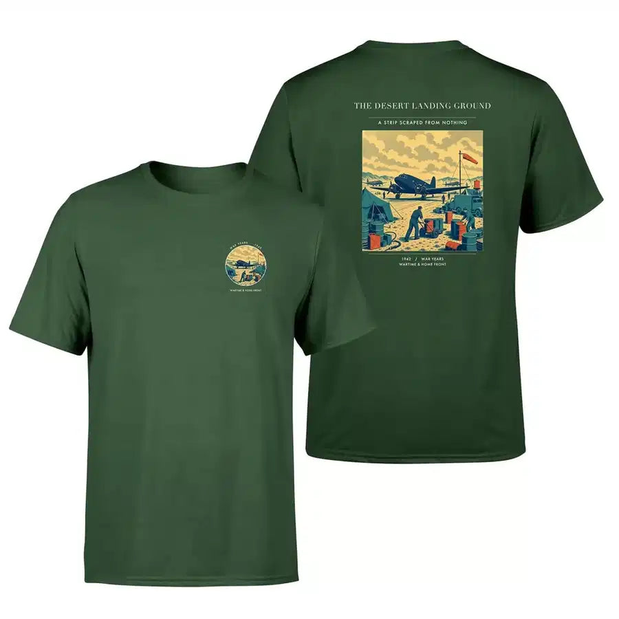 VINTAGE G4517 - The Desert Landing Ground - Double-Side T-Shirt design on darkgreen double side t shirt