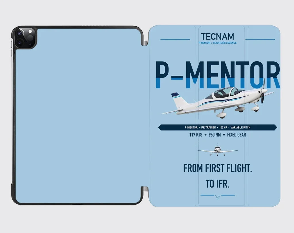 Tecnam P-Mentor design on light blue ipad tablet case