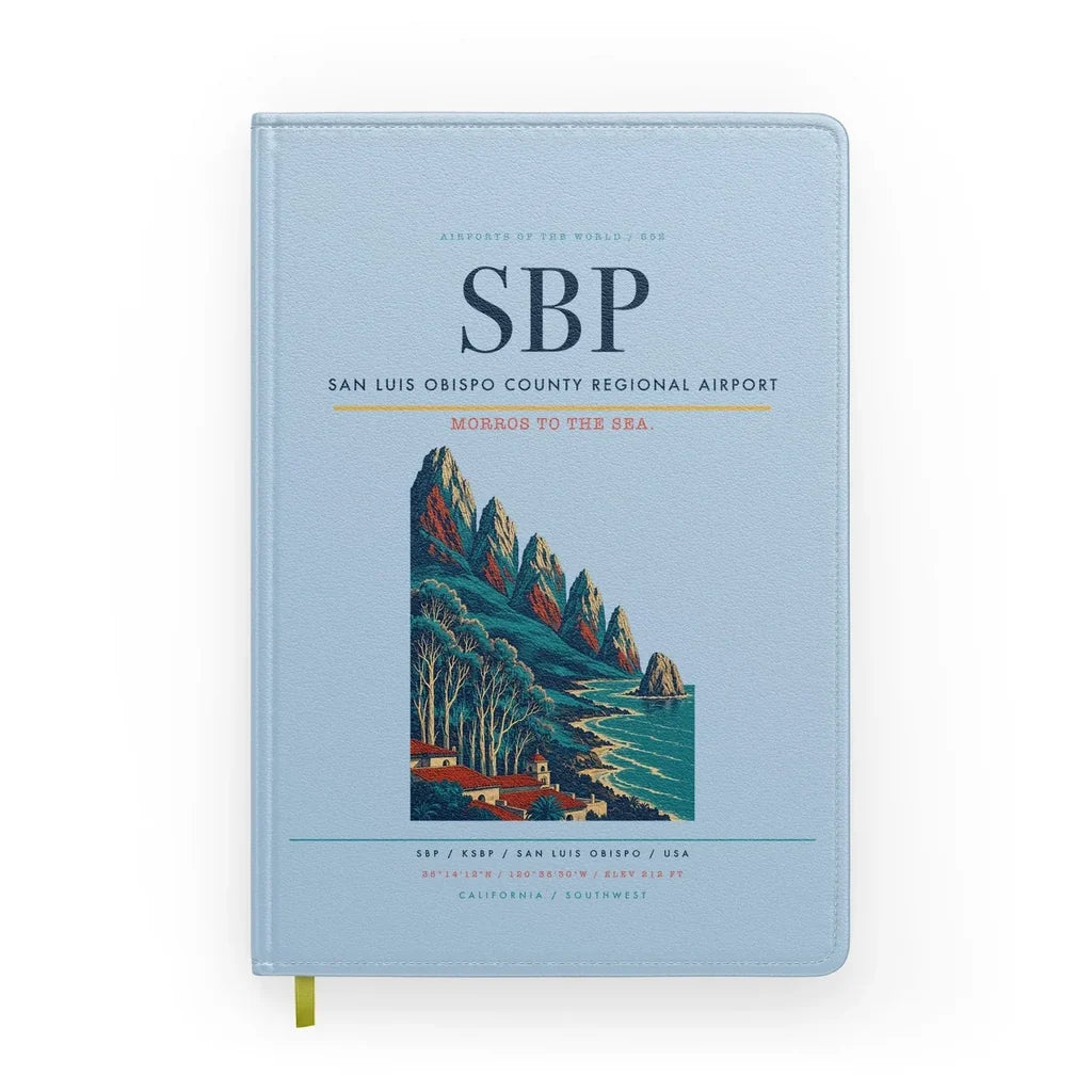 San Luis Obispo County Regional Airport (SBP) design on light blue notebook