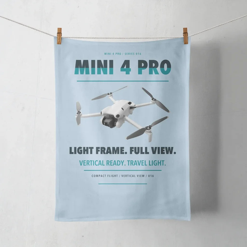 DJI Mini 4 Pro design on light blue towel
