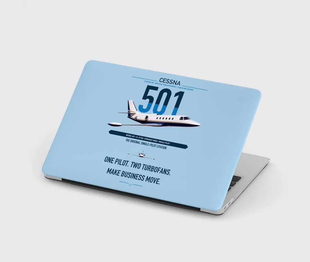Cessna 501 Citation I SP design on light blue MacBook case