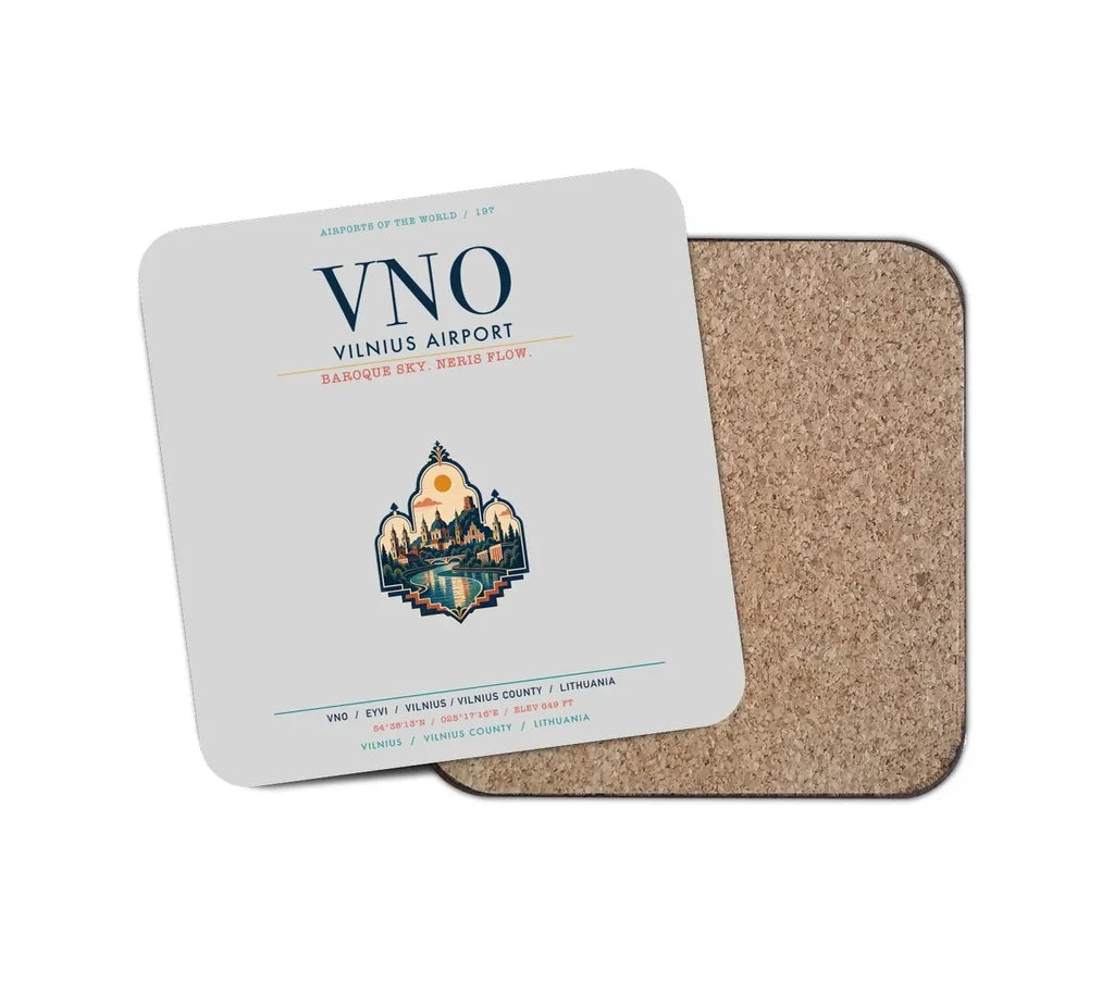Vilnius Airport (VNO) design on light gray 1 piece coaster
