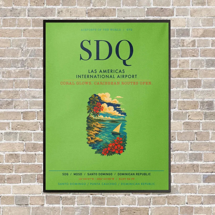 Las Americas International Airport SDQ vertical canvas print - framed - light green background