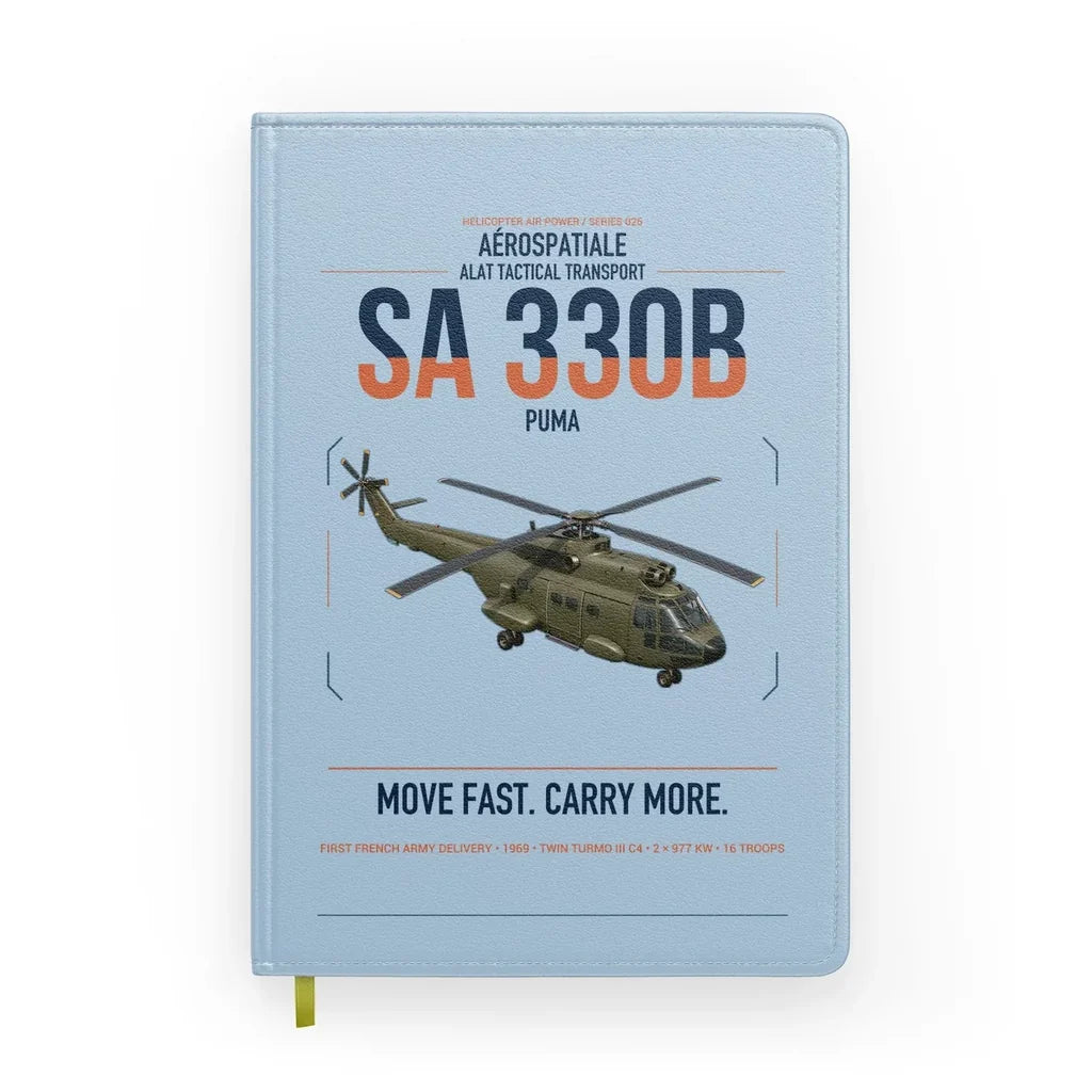 Aérospatiale SA 330B Puma design on light blue notebook