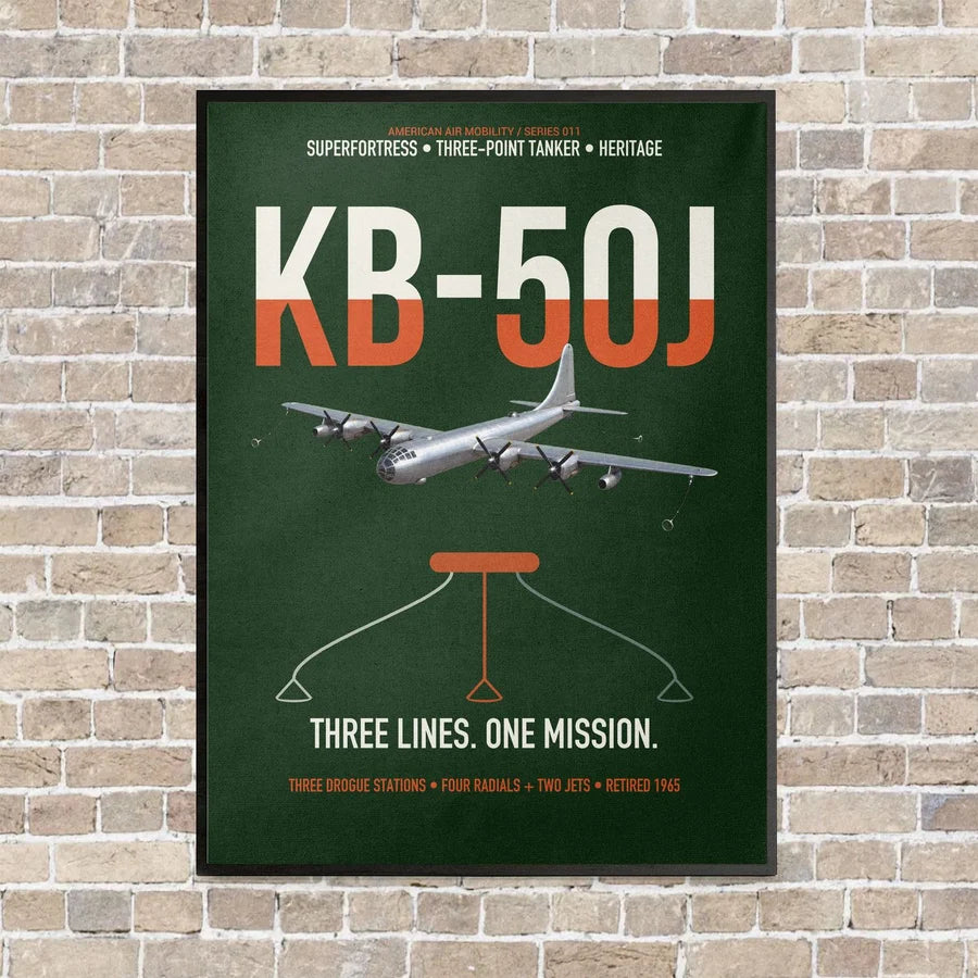 KB-50J Superfortress vertical canvas print - framed - dark green background