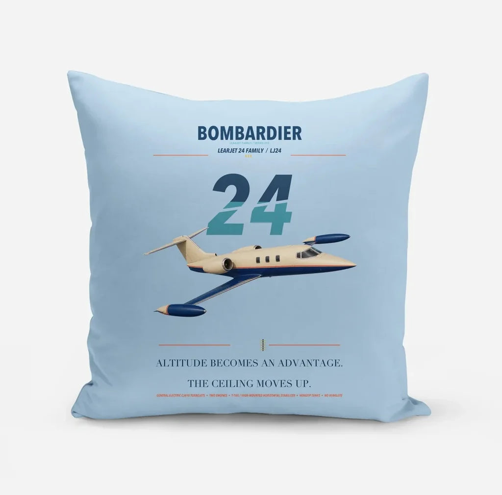 Bombardier Learjet 24 design on light blue pillow