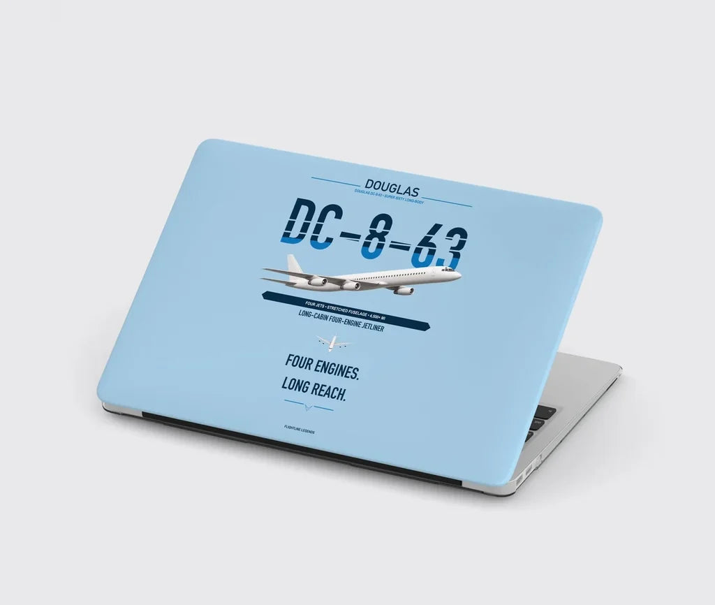 Douglas DC-8-63 design on light blue MacBook case