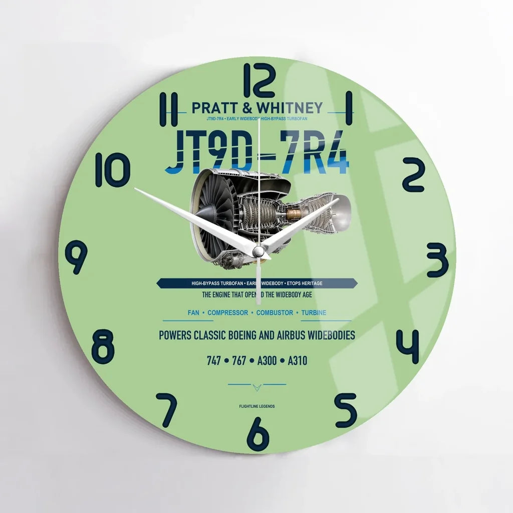 JT9D-7R4 design on light green no frame wall clock
