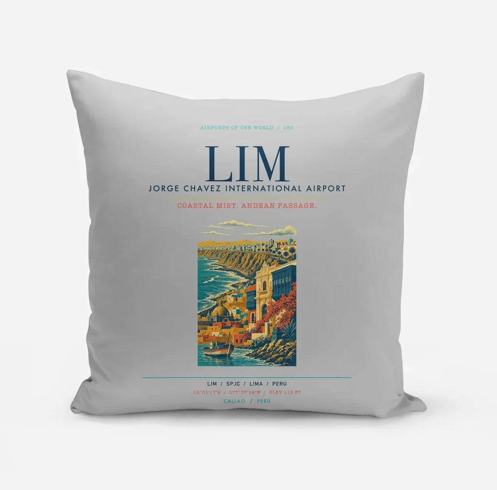 Lima Jorge Chavez International Airport (LIM) design on light gray pillow