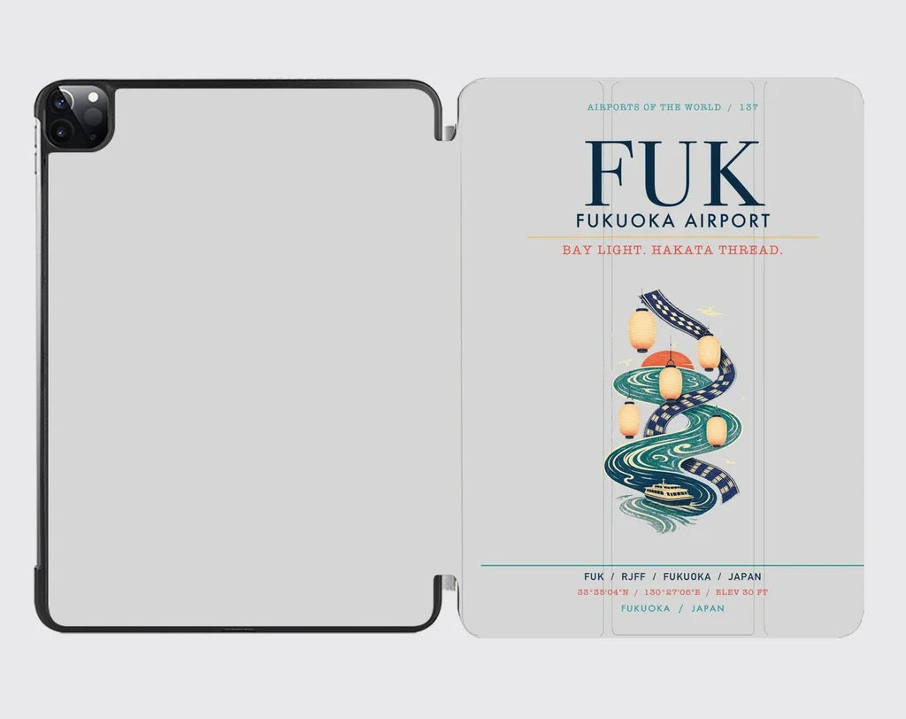 Fukuoka Airport (FUK) design on light gray ipad tablet case