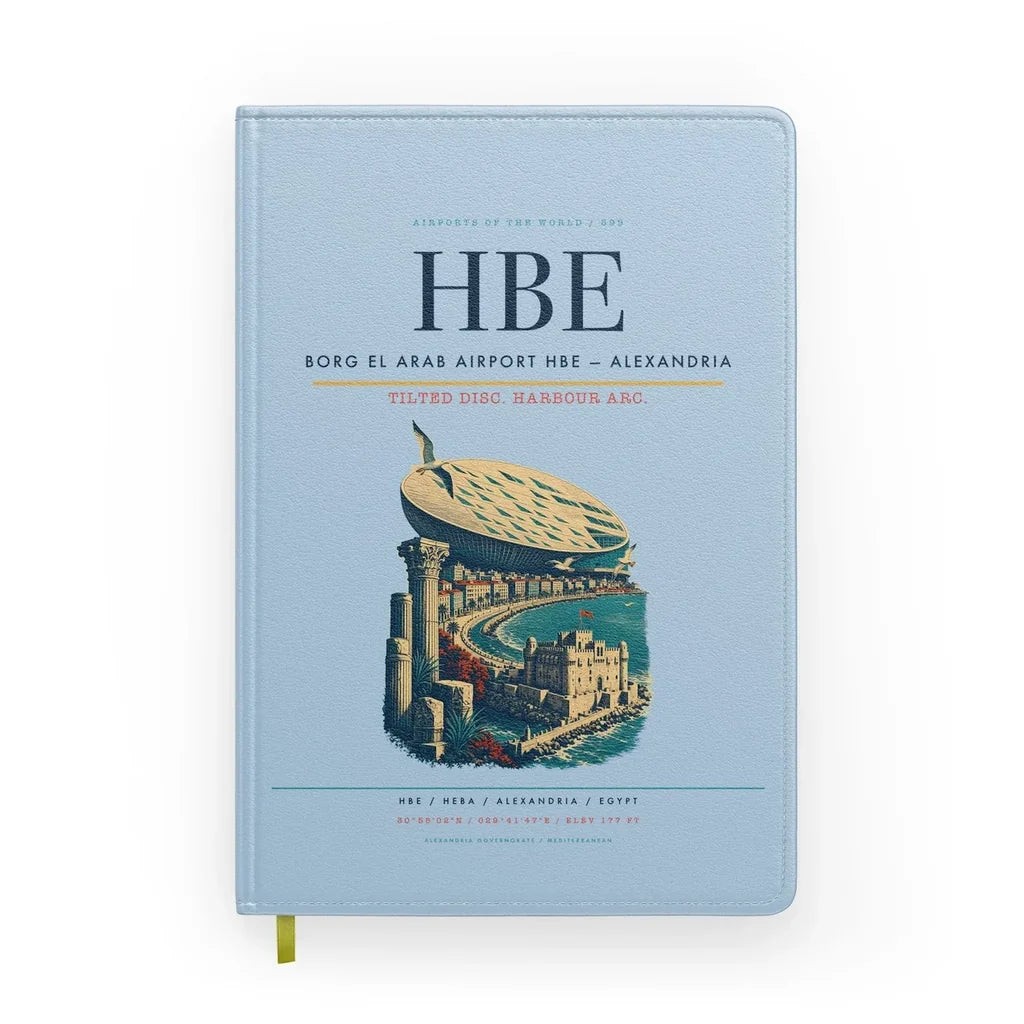 Borg El Arab Airport (HBE) design on light blue notebook