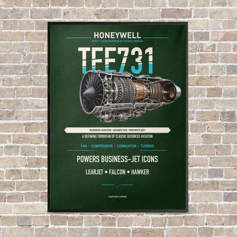 TFE731 vertical canvas print - framed - dark green background