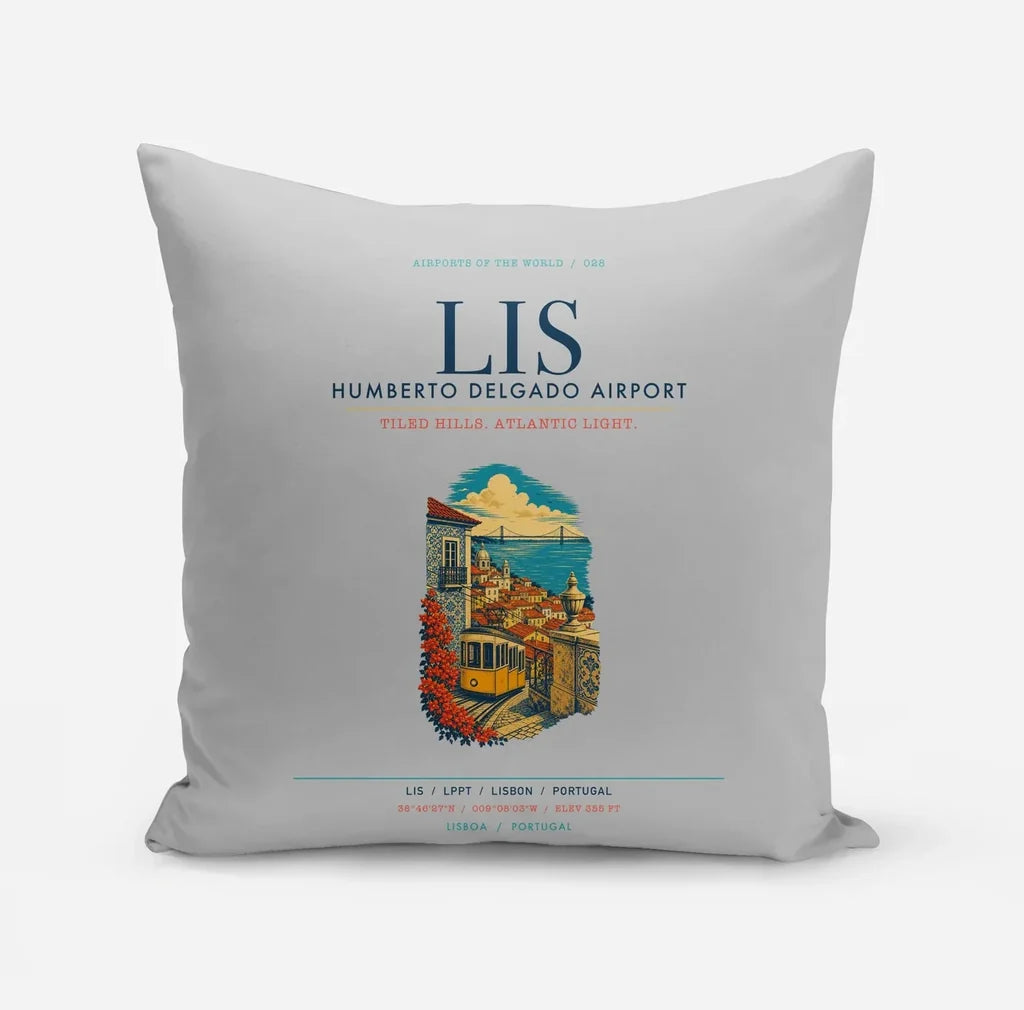 Lisbon Humberto Delgado Airport (LIS) design on light gray pillow