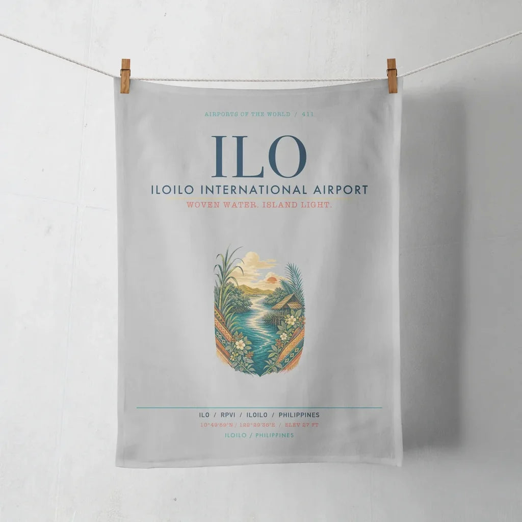Iloilo International Airport (ILO) design on light gray towel
