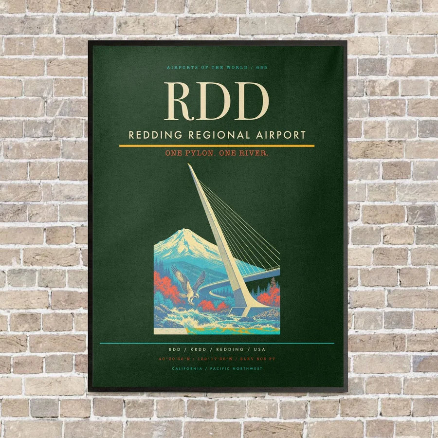 Redding Regional Airport RDD vertical canvas print - framed - dark green background