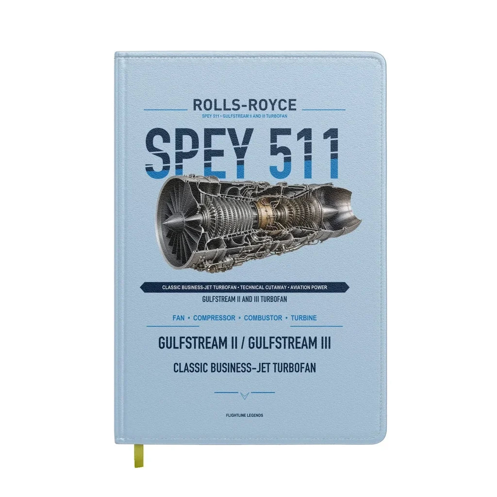 SPEY 511 design on light blue notebook