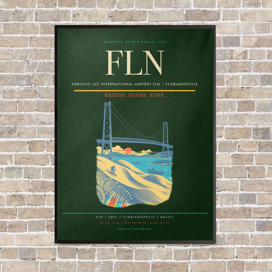 Hercilio Luz International Airport FLN — Florianopolis vertical canvas print - framed - dark green background