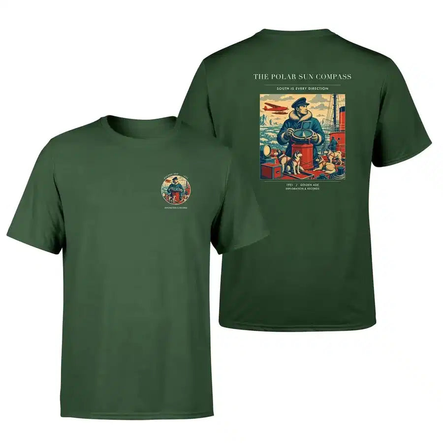 VINTAGE G4204 - The Polar Sun Compass - Double-Side T-Shirt design on darkgreen double side t shirt