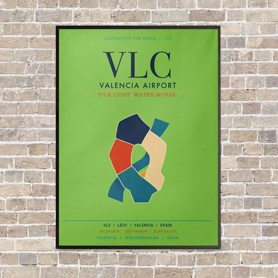 Valencia Airport VLC vertical canvas print - framed - light green background