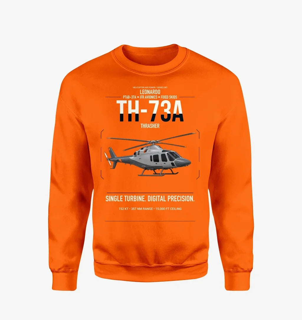 Leonardo TH-73A Thrasher design on orange sweatshirt