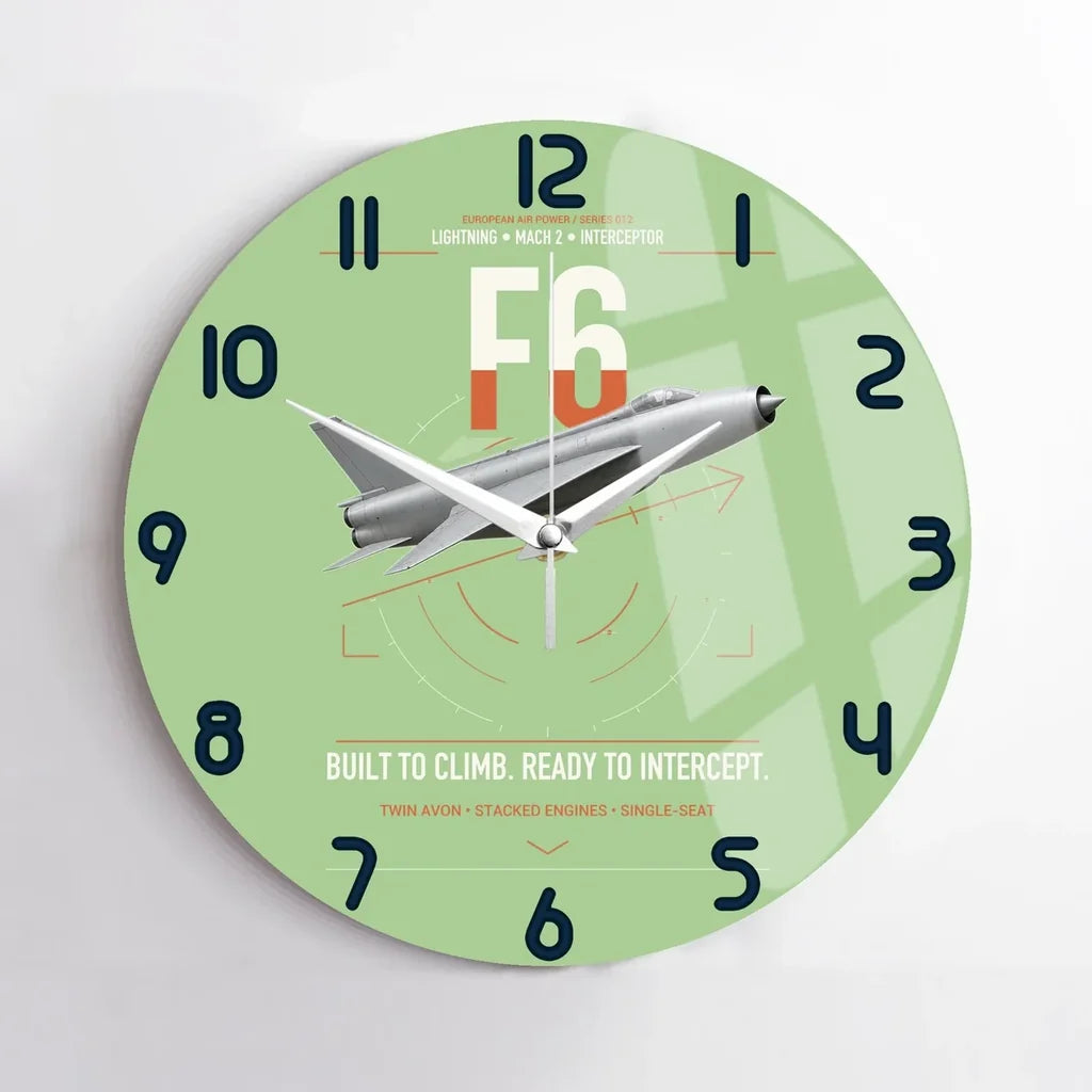 English Electric Lightning F6 design on light green no frame wall clock