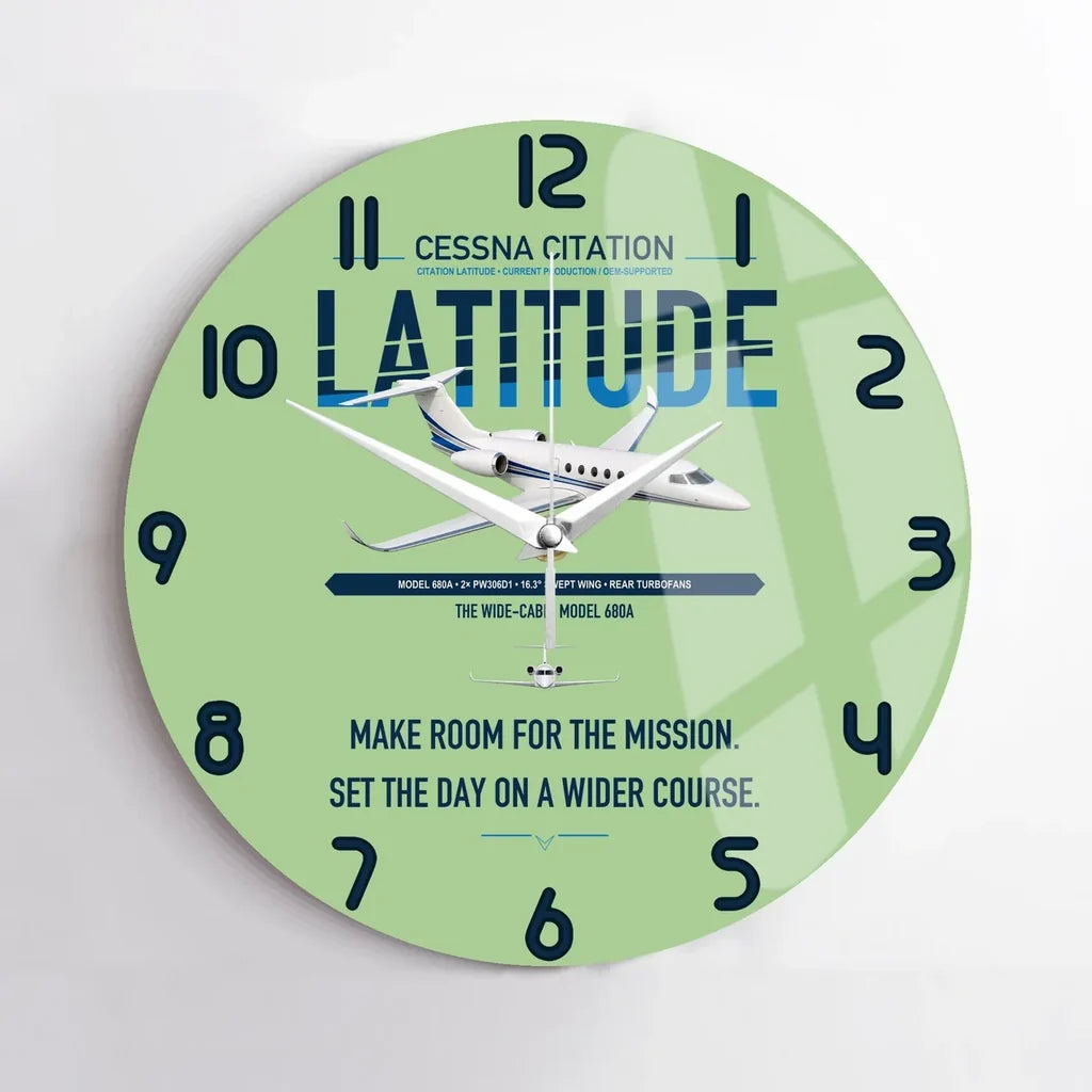 Cessna Citation Latitude design on light green no frame wall clock