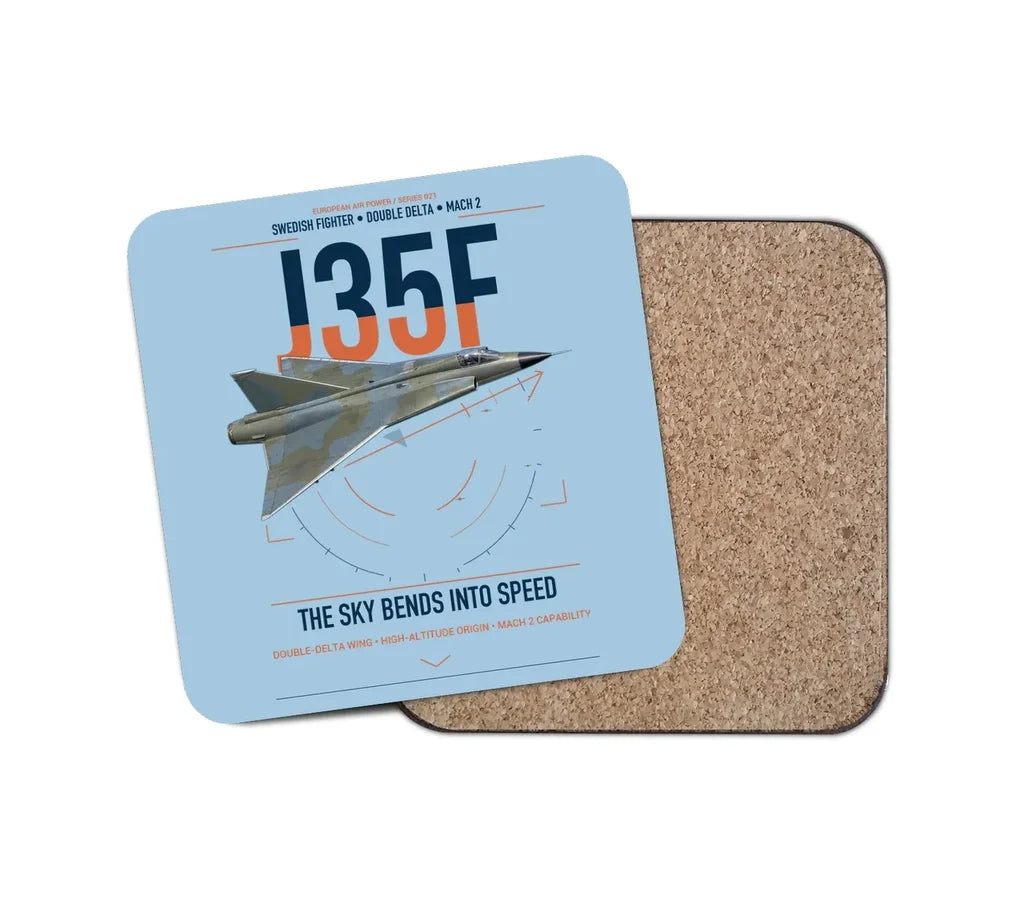 Saab J 35F Draken design on light blue 1 piece coaster