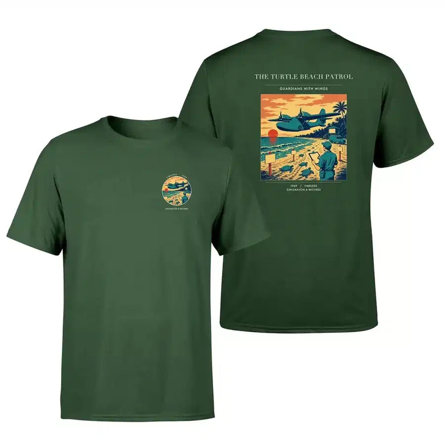 VINTAGE G4443 - The Turtle Beach Patrol - Double-Side T-Shirt design on darkgreen double side t shirt