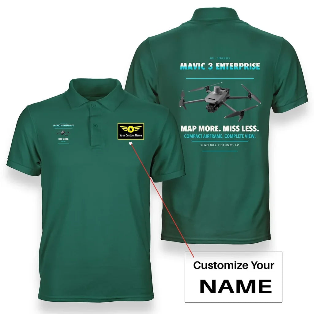 DJI Mavic 3 Enterprise design on green polo with custom name badge