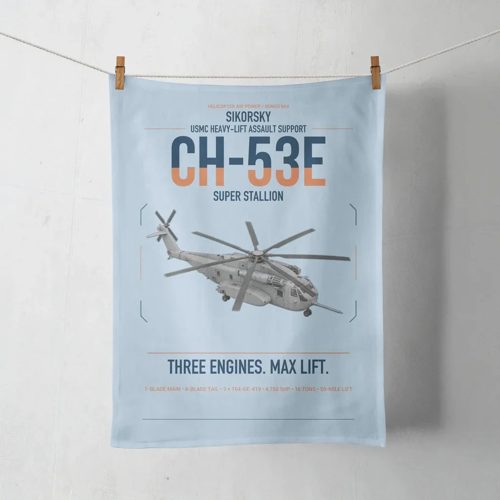 Sikorsky CH-53E Super Stallion design on light blue towel
