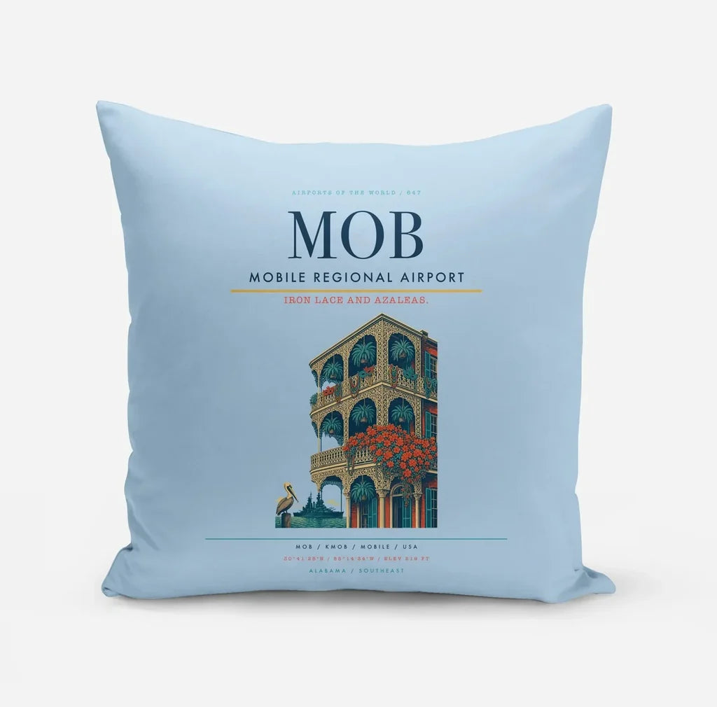 Mobile Regional Airport (MOB) design on light blue pillow