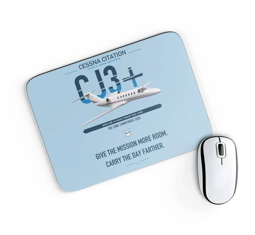 Cessna Citation CJ3+ design on light blue rectangle mouse pad