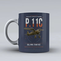 Thumbnail for PZL P.11c design on dark blue ceramic mug, double-side print