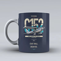 Thumbnail for Cessna 152 design on dark blue ceramic mug, double-side print